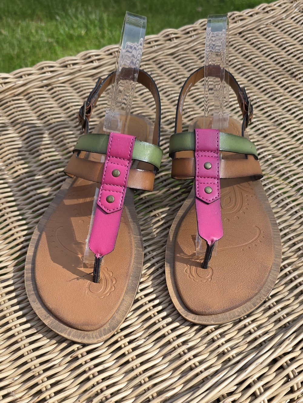 Clarks Pink & Green T-Strap Sandals